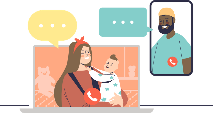 Wife calling husband via video call  Illustration