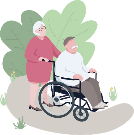 Wife helping disabled husband  Illustration