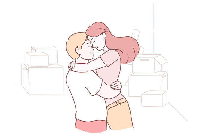 Wife is giving tight hug to her husband  Illustration