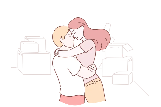 Wife is giving tight hug to her husband  Illustration