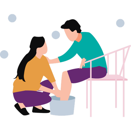 Wife is washing her husband's feet  Illustration