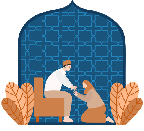 Wife Saying Sorry To Husband in Eid Al Fitr  Illustration