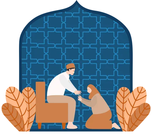 Wife Saying Sorry To Husband in Eid Al Fitr  Illustration