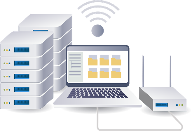 Wi-Fi 네트워크 컴퓨터 서버  일러스트레이션