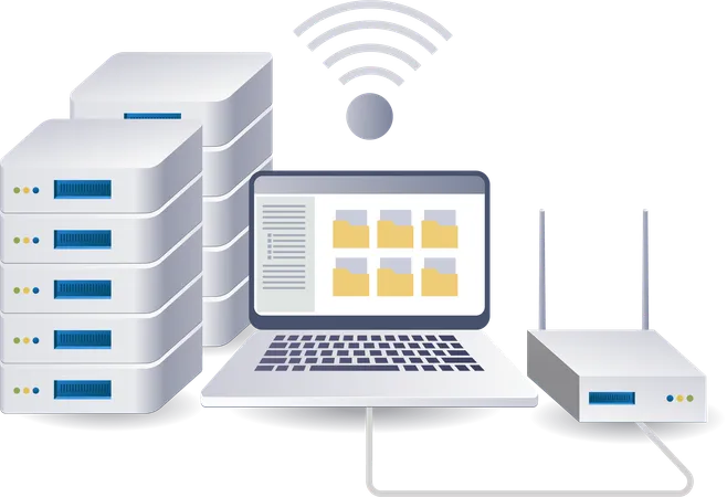 Wi-Fi 네트워크 컴퓨터 서버  일러스트레이션