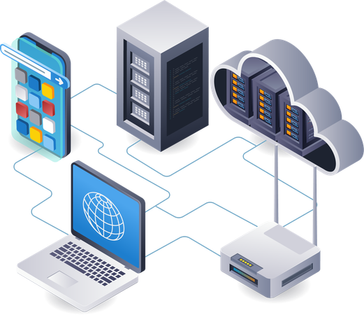 Wi-Fi 네트워크 인터넷 클라우드 서버 기술 분석가  일러스트레이션