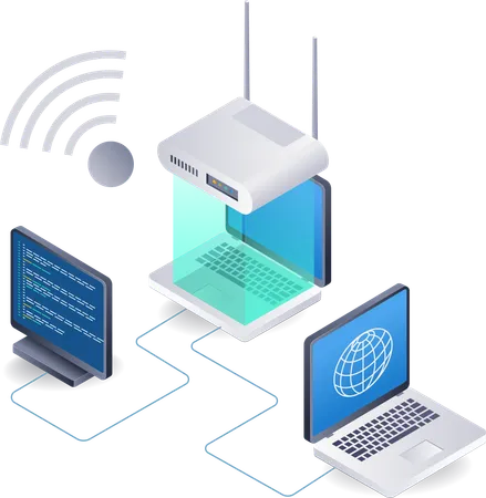 Wifi network internet router usage computer  일러스트레이션