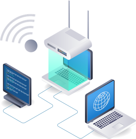 Ordinateur d'utilisation du routeur Internet du réseau Wifi  Illustration