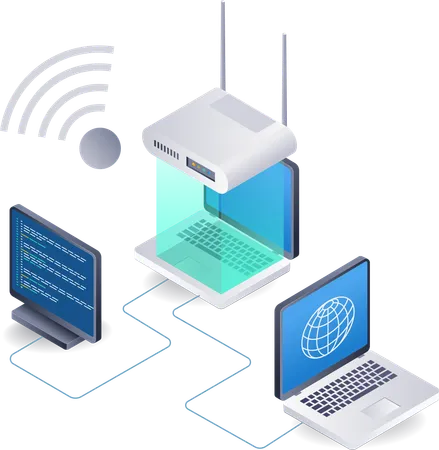 Ordinateur d'utilisation du routeur Internet du réseau Wifi  Illustration