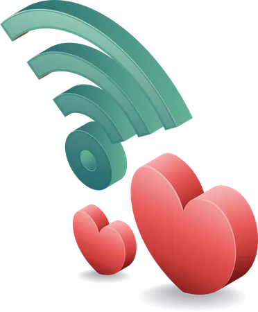 Wifi signal symbol with heart icon  Illustration