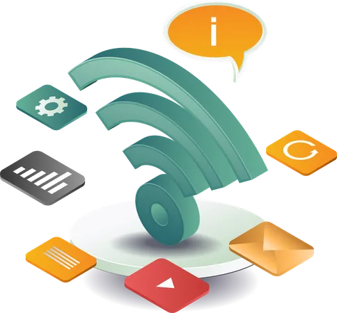 Wifi signal with social media application  Illustration