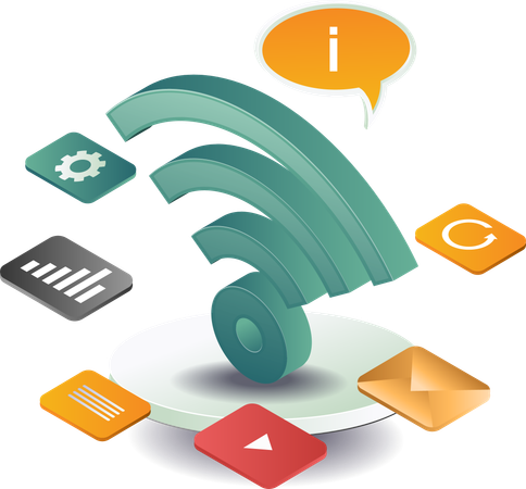 Wifi signal with social media application  Illustration
