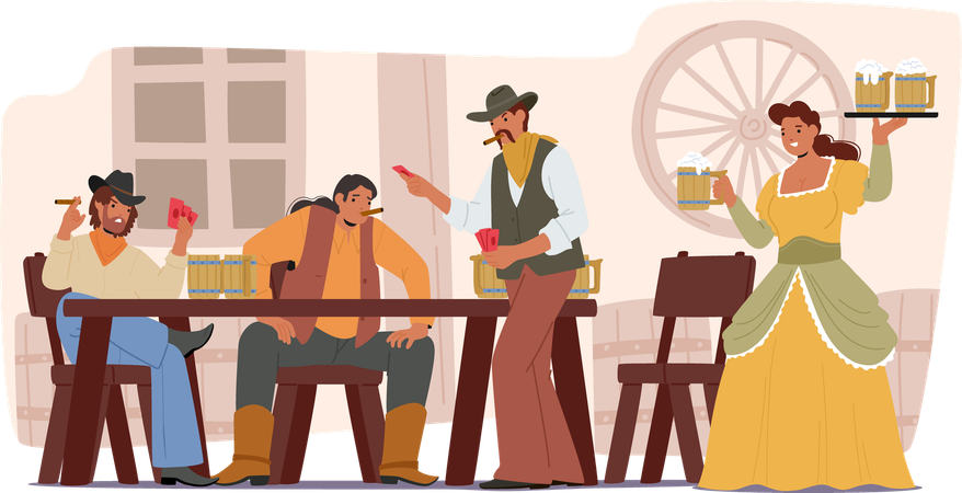 Wild West Saloon mit Menschen genießen Drinks  Illustration