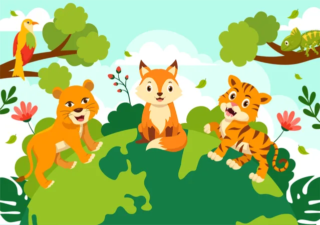 World Wildlife Day Vector Illustration On March 3 With Various A Animals To Protection Animal And Preserve Their Habitat In Forest In Flat Background Illustration