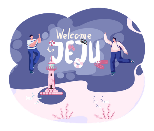 Willkommen auf der Insel Jeju in Südkorea  Illustration