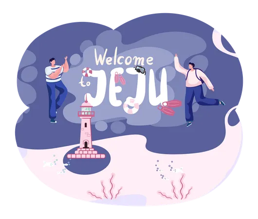 Willkommen auf der Insel Jeju in Südkorea  Illustration