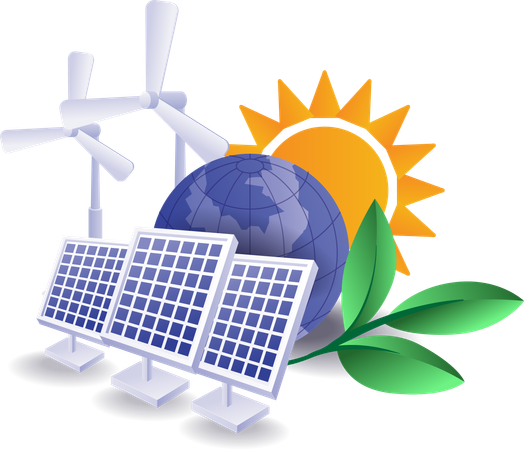 Wind energy and solar energy are renewable resources  Illustration