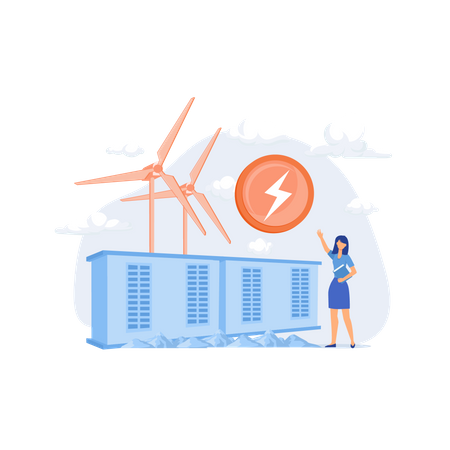 Wind farm with windmills  Illustration