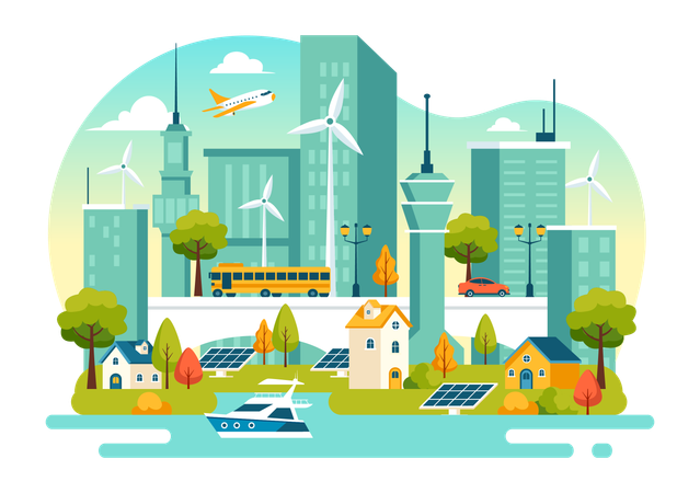 Wind mills installed in cities  Illustration