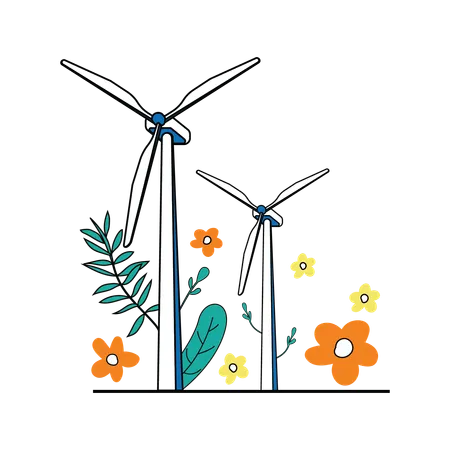 Wind mills used to create wind energy  Illustration