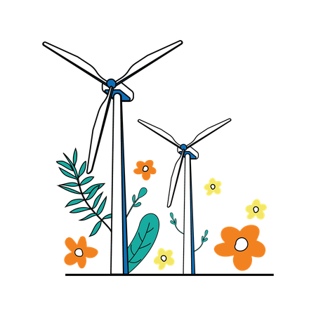 Wind mills used to create wind energy  Illustration