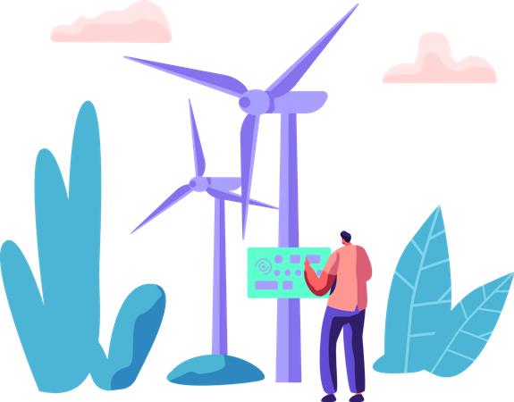 Wind Power and Sustainable Energy Field Worker  Illustration