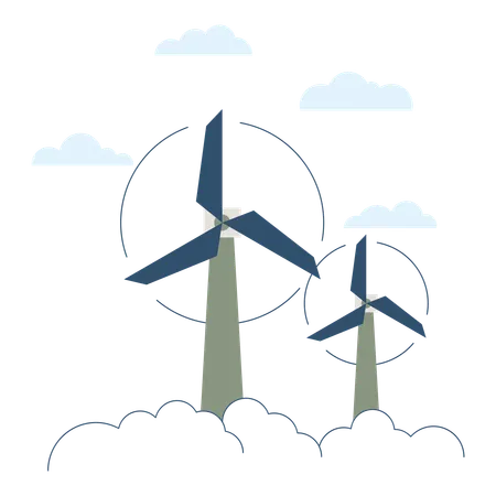 Wind Turbines In The Clouds Alternative Energy Source Vector Illustration In Flat Style With Renewable Energy Theme Editable Vector Illustration Illustration