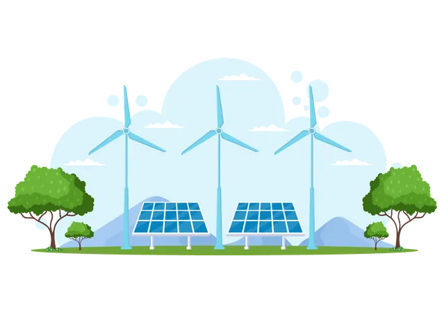 Wind- und Solarenergie  Illustration