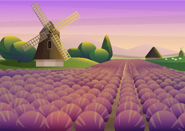 Windmill at farm  Illustration