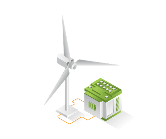 Windmill energy storage battery  Illustration