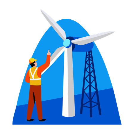 Windmill engineer working with turbine  Illustration
