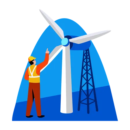 Windmill engineer working with turbine  Illustration