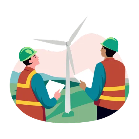 Windmill engineers working on wind mills  Illustration