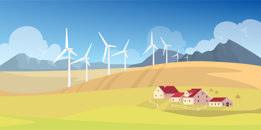 Windmill on the field  Illustration