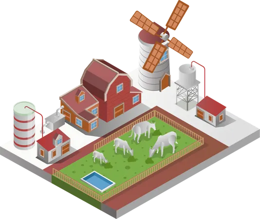 Windmills in farm Illustration