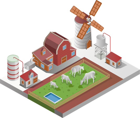 Windmills in farm  Illustration