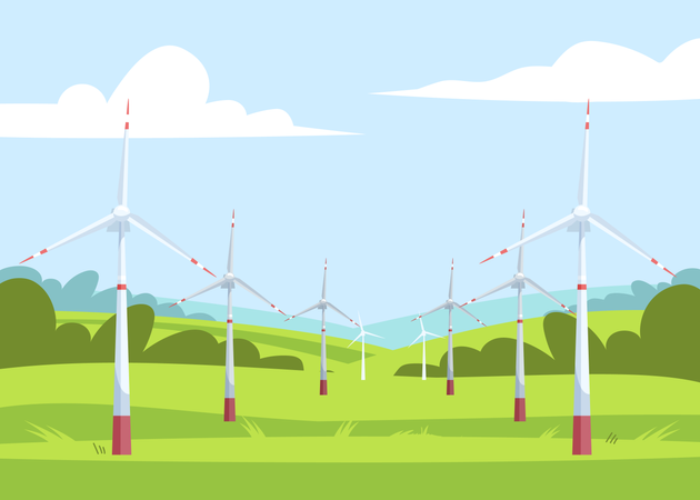 Windmühlen in Feldlandschaft  Illustration