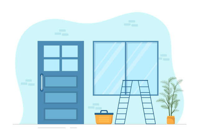 Window and Door Installation Service Illustration  イラスト