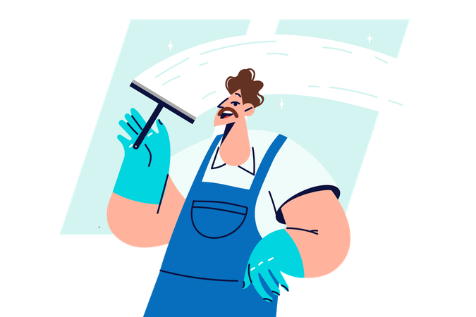 Window cleaner cleaning glass  Illustration