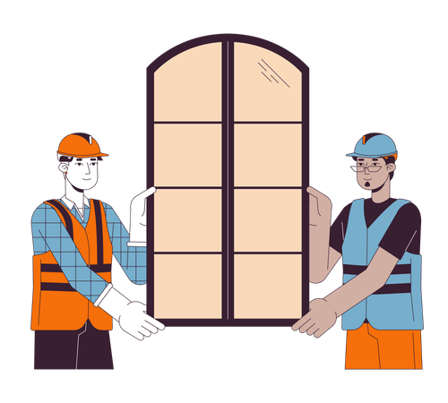 Window installers holding frame  Illustration