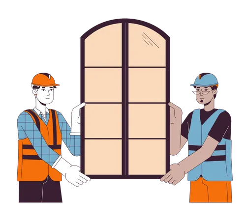 Window installers holding frame  Illustration