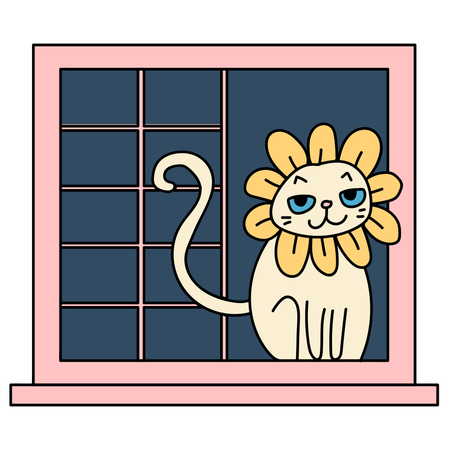 Window With Cat  Illustration