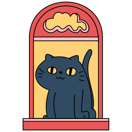 Window With Cat  Illustration