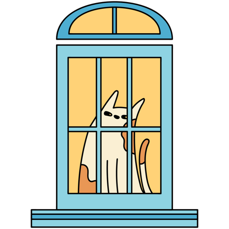 Window With Cat  Illustration