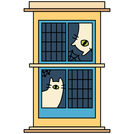 Window With Mysterious Cats  Illustration