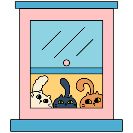 Window With Three Kittens  Illustration