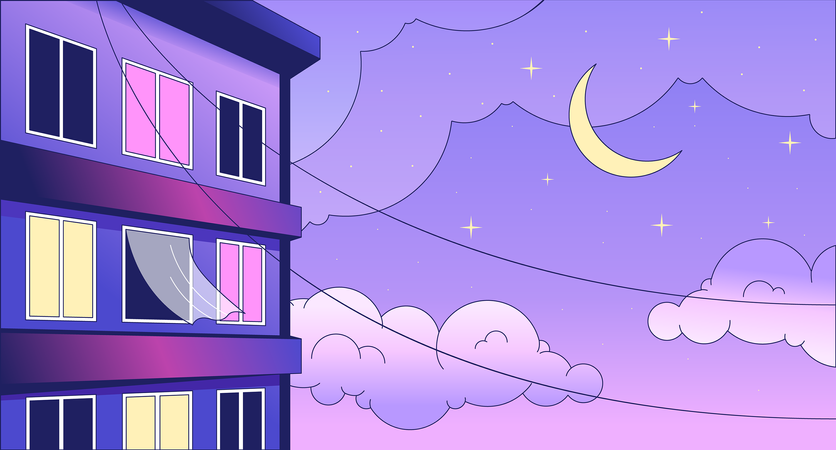 Fondo de pantalla de Windows edificio de apartamentos noche lo fi chill  Ilustración