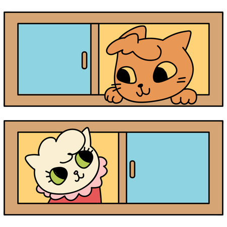 Windows With Neighborhood Cats  Illustration