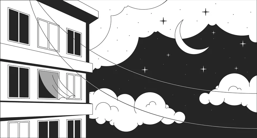 Noche del edificio de apartamentos de Windows  Ilustración