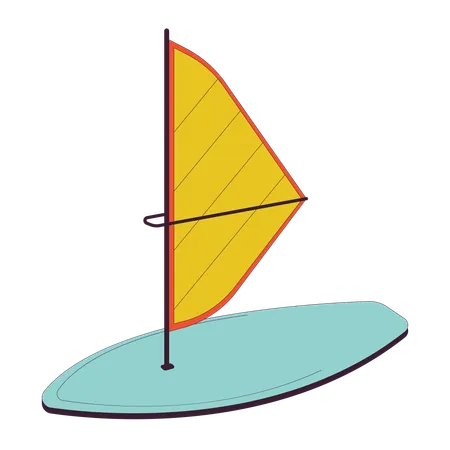 Windsurfing Board Flat Line Color Isolated Vector Object Wind Surfing Sailing Equipment Editable Clip Art Image On White Background Simple Outline Cartoon Spot Illustration For Web Design Illustration